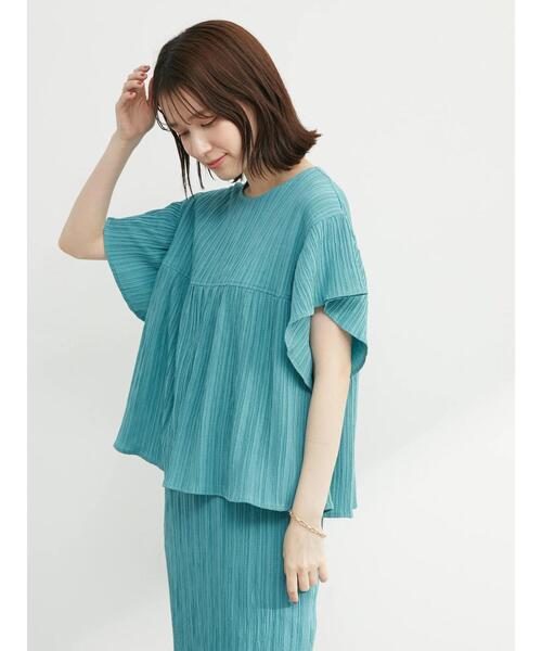 Green　Parks（グリーンパークス）の「シャーリングジャガードフリルブラウス（シャツ/ブラウス・レディース・ブラック/イエロー/アイボリー/ミント・FREE）」の5枚目の写真