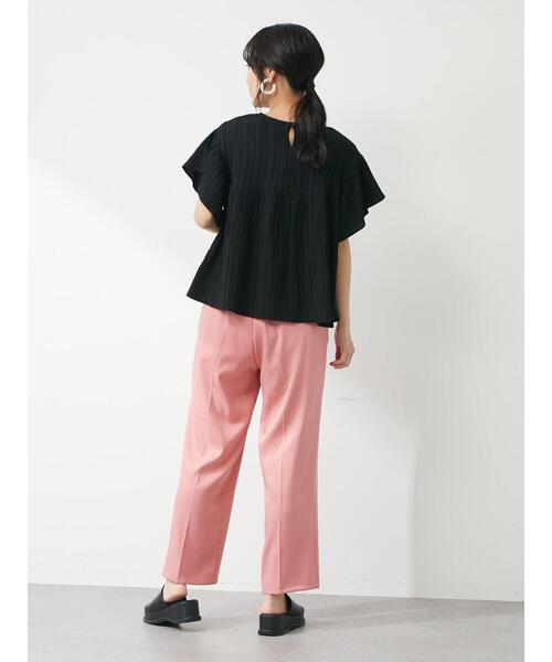 Green　Parks（グリーンパークス）の「シャーリングジャガードフリルブラウス（シャツ/ブラウス・レディース・ブラック/イエロー/アイボリー/ミント・FREE）」の9枚目の写真