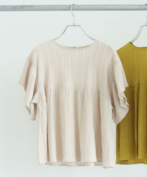 Green　Parks（グリーンパークス）の「シャーリングジャガードフリルブラウス（シャツ/ブラウス・レディース・ブラック/イエロー/アイボリー/ミント・FREE）」の2枚目の写真