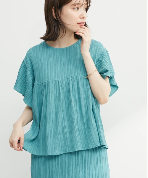 Green　Parks（グリーンパークス）の「シャーリングジャガードフリルブラウス（シャツ/ブラウス・レディース・ブラック/イエロー/アイボリー/ミント・FREE）」の4枚目の写真