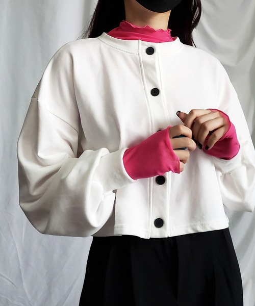me+em select(ミームセレクト)の「※ミニ裏毛ボリュームスリーブショートカーディガン(カーディガン/ボレロ・レディース・ホワイト/ブラック/グレー/モカ/チャコール・FREE)」の19枚目の写真