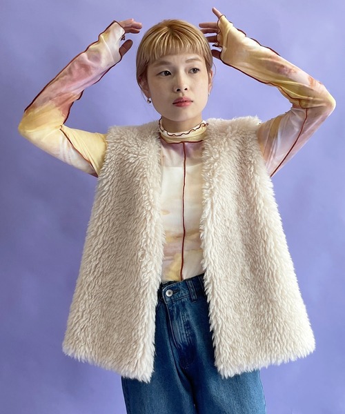 w closet(ダブルクローゼット)の「シアーメローハイネックプルオーバー(その他トップス・レディース・パープル/オフホワイト/イエロー系その他/ブラック・FREE)」の7枚目の写真