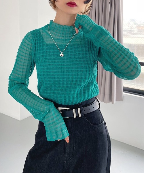 PAGEBOY（ページボーイ）の「ポコポコシアータートルニット（ニット/セーター・レディース・ブラック/オフホワイト/エメラルド/モカ・FREE）」の4枚目の写真