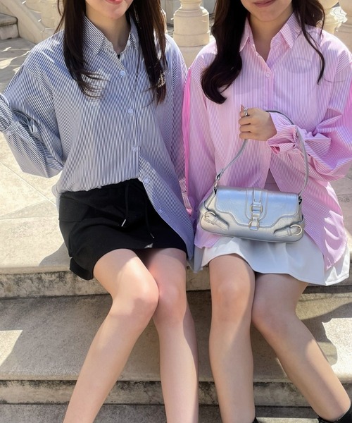 専用♡オーストラリア ふんわりボリュームのプリーツフレアスリーブ パールシャツ セール】【累計販売枚数1万枚突破】フレアスリーブストライプシャツ