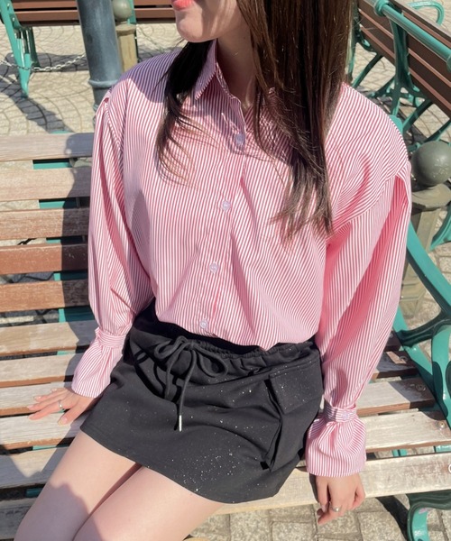 LAC-VERT（ラック・ヴェール）の「【累計販売枚数1万枚突破】フレアスリーブストライプシャツ（シャツ/ブラウス・レディース・ブラック/ブルー/ピンク/レッド/グリーン・FREE）」の16枚目の写真