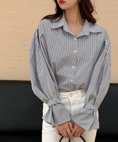 セール】【累計販売枚数1万枚突破】フレアスリーブストライプシャツ