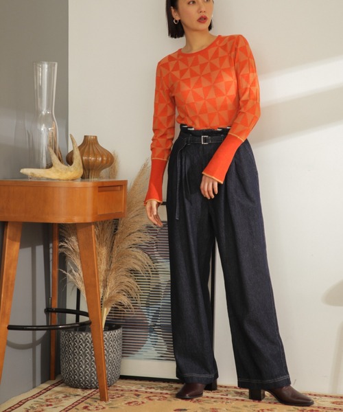 ROSE BUD（ローズバッド）の「ハイウエストタックパンツ（デニムパンツ・レディース・ホワイト系その他/ネイビー・MEDIUM/SMALL）」の7枚目の写真