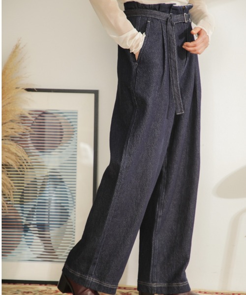 ROSE BUD（ローズバッド）の「ハイウエストタックパンツ（デニムパンツ・レディース・ホワイト系その他/ネイビー・MEDIUM/SMALL）」の10枚目の写真