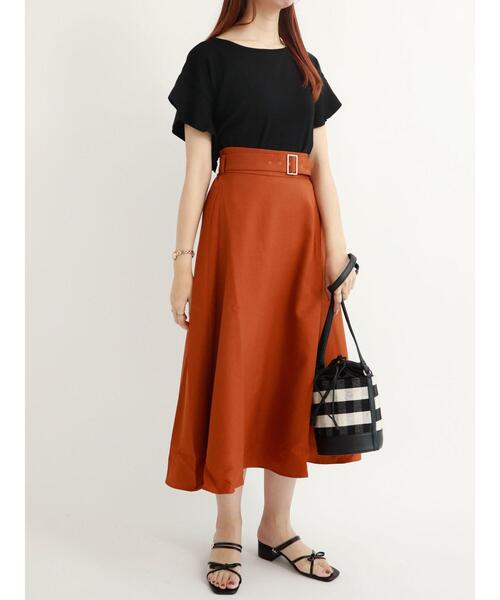 Te chichi TERRASSE(テチチテラス)の「共布ベルト付フレアスカート(スカート・レディース・ベージュ/オレンジ/ネイビー・フリ-)」の8枚目の写真