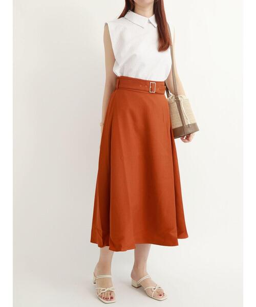 Te chichi TERRASSE(テチチテラス)の「共布ベルト付フレアスカート(スカート・レディース・ベージュ/オレンジ/ネイビー・フリ-)」の9枚目の写真