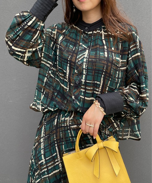 StyleSea（スタイルシー）の「2wayチェックプリントブラウス（シャツ/ブラウス・レディース・グリーン/モカ・FREE）」の2枚目の写真