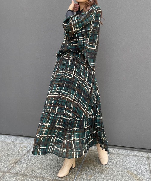 StyleSea（スタイルシー）の「2wayチェックプリントブラウス（シャツ/ブラウス・レディース・グリーン/モカ・FREE）」の9枚目の写真