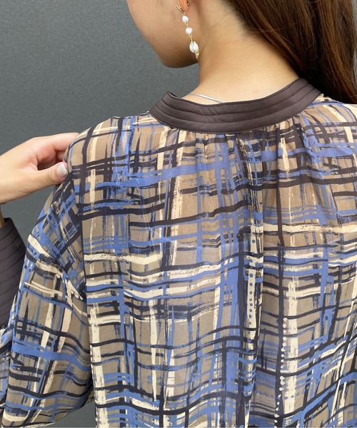 StyleSea（スタイルシー）の「2wayチェックプリントブラウス（シャツ/ブラウス・レディース・グリーン/モカ・FREE）」の12枚目の写真