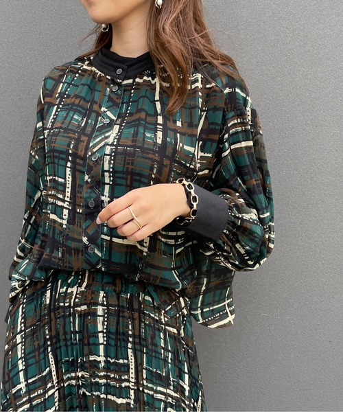 StyleSea（スタイルシー）の「2wayチェックプリントブラウス（シャツ/ブラウス・レディース・グリーン/モカ・FREE）」の13枚目の写真