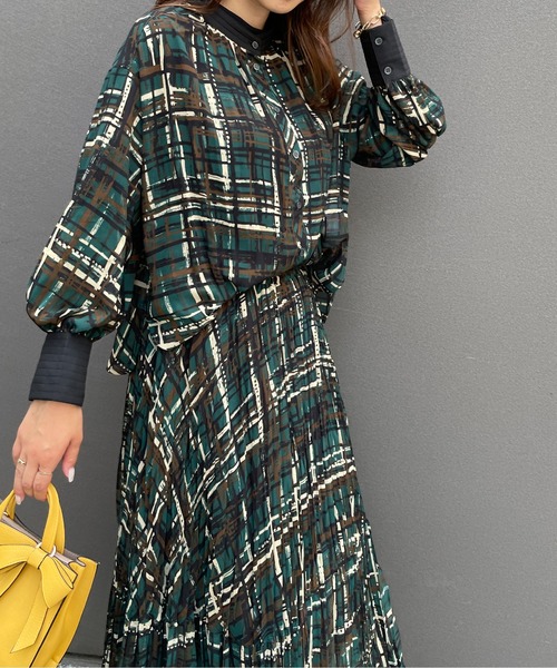 StyleSea（スタイルシー）の「2wayチェックプリントブラウス（シャツ/ブラウス・レディース・グリーン/モカ・FREE）」の8枚目の写真