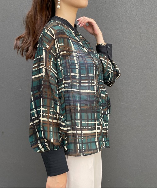 StyleSea（スタイルシー）の「2wayチェックプリントブラウス（シャツ/ブラウス・レディース・グリーン/モカ・FREE）」の15枚目の写真