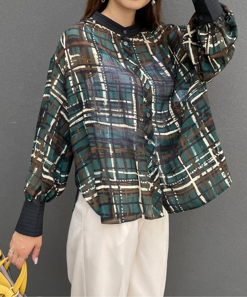 StyleSea（スタイルシー）の「2wayチェックプリントブラウス（シャツ/ブラウス・レディース・グリーン/モカ・FREE）」の20枚目の写真