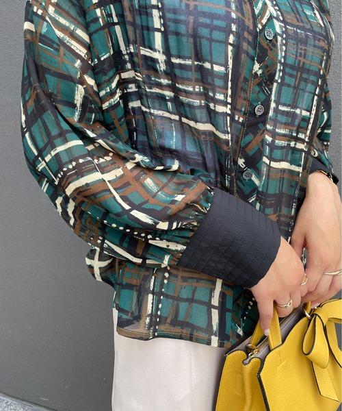 StyleSea（スタイルシー）の「2wayチェックプリントブラウス（シャツ/ブラウス・レディース・グリーン/モカ・FREE）」の10枚目の写真