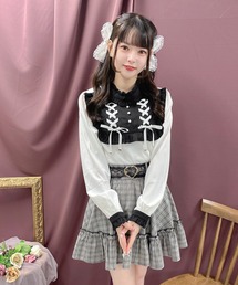 ヨークレースアップブラウス