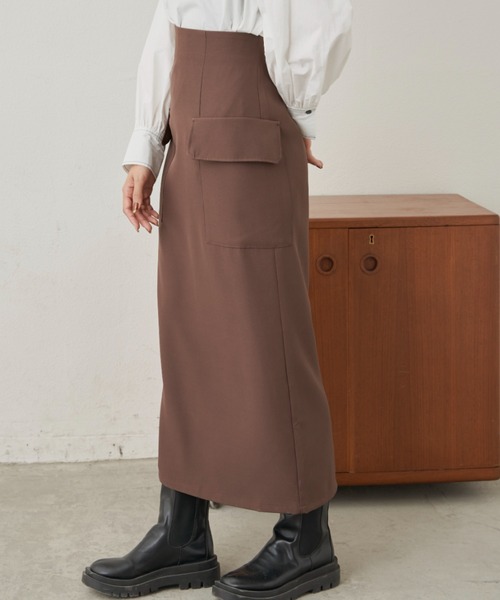 CLEARIMPRESSION （クリアインプレッション）の「ハイウエストカーゴナロースカート（スカート・レディース・ブラック/ブラウン・M/S）」の3枚目の写真