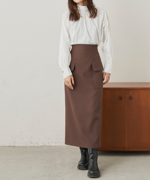 CLEARIMPRESSION （クリアインプレッション）の「ハイウエストカーゴナロースカート（スカート・レディース・ブラック/ブラウン・M/S）」の7枚目の写真