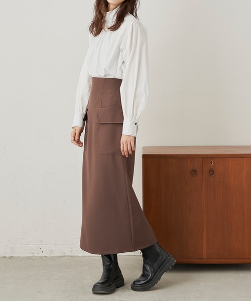 CLEARIMPRESSION （クリアインプレッション）の「ハイウエストカーゴナロースカート（スカート・レディース・ブラック/ブラウン・M/S）」の12枚目の写真
