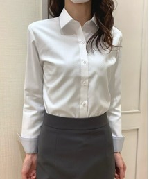 透け防止 形態安定ノーアイロン ワイド 長袖ビジネスワイシャツ