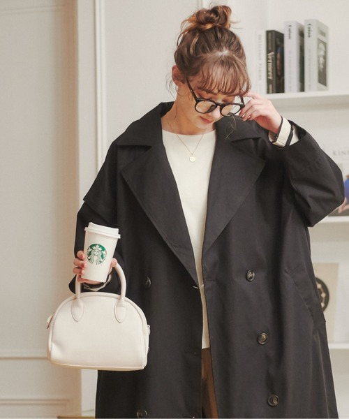 ANGIE（アンジー）の「2WAYダブルオーバーコート/ロングジレ（トレンチコート・レディース・アイボリー/ブラック/カーキ/ベージュ・FREE）」の2枚目の写真