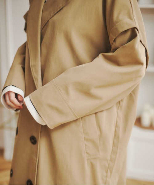 ANGIE（アンジー）の「2WAYダブルオーバーコート/ロングジレ（トレンチコート・レディース・アイボリー/ブラック/カーキ/ベージュ・FREE）」の6枚目の写真