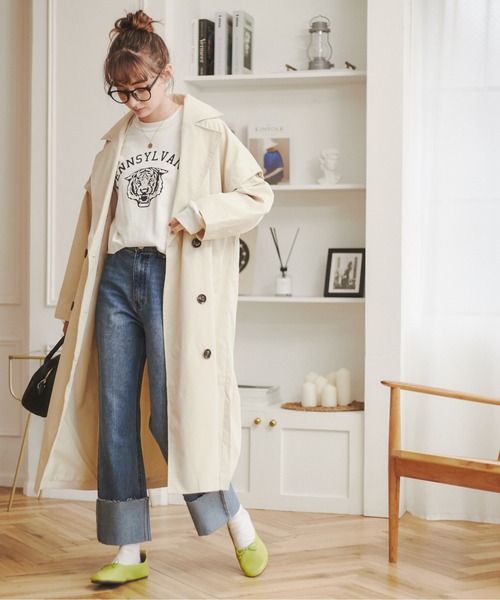 ANGIE（アンジー）の「2WAYダブルオーバーコート/ロングジレ（トレンチコート・レディース・アイボリー/ブラック/カーキ/ベージュ・FREE）」の16枚目の写真