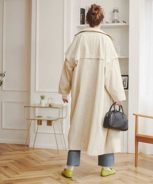 ANGIE（アンジー）の「2WAYダブルオーバーコート/ロングジレ（トレンチコート・レディース・アイボリー/ブラック/カーキ/ベージュ・FREE）」の17枚目の写真