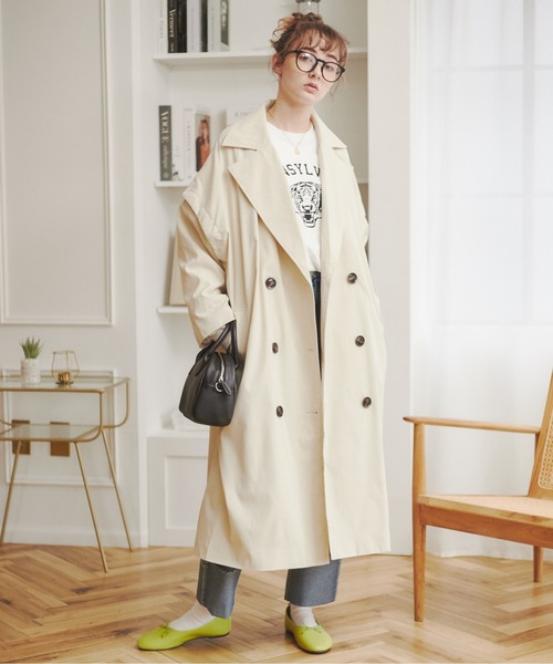 ANGIE（アンジー）の「2WAYダブルオーバーコート/ロングジレ（トレンチコート・レディース・アイボリー/ブラック/カーキ/ベージュ・FREE）」の19枚目の写真