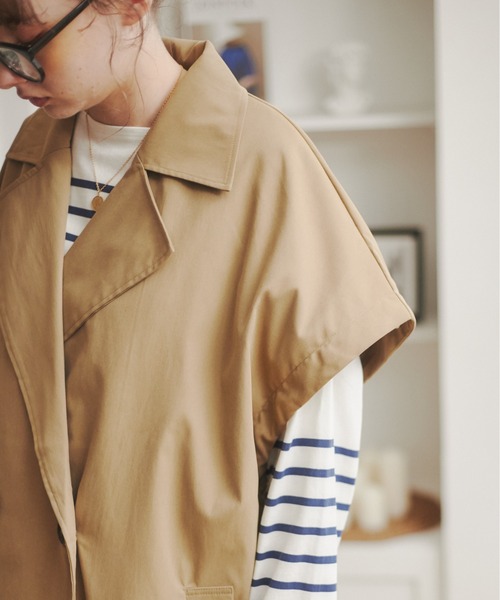 ANGIE（アンジー）の「2WAYダブルオーバーコート/ロングジレ（トレンチコート・レディース・アイボリー/ブラック/カーキ/ベージュ・FREE）」の9枚目の写真