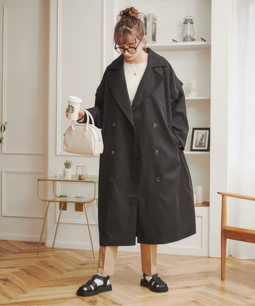 ANGIE（アンジー）の「2WAYダブルオーバーコート/ロングジレ（トレンチコート・レディース・アイボリー/ブラック/カーキ/ベージュ・FREE）」の20枚目の写真