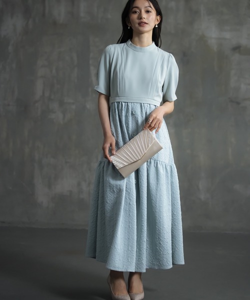 結婚式 パーティドレス くすみブルー Lサイズ クラッチバッグ 小物3点セット セール】パーティーバッグ ショルダーバッグ クラッチバッグ