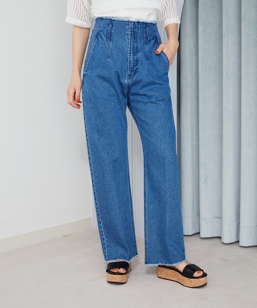 mysty woman（ミスティウーマン）の「ハイウエストカットオフデニムパンツ 184409（デニムパンツ・レディース・オフホワイト/ブルー/ブラック/ライトブルー/ホワイト/チャコールグレー/ダークブルー・SMALL/MEDIUM）」の5枚目の写真