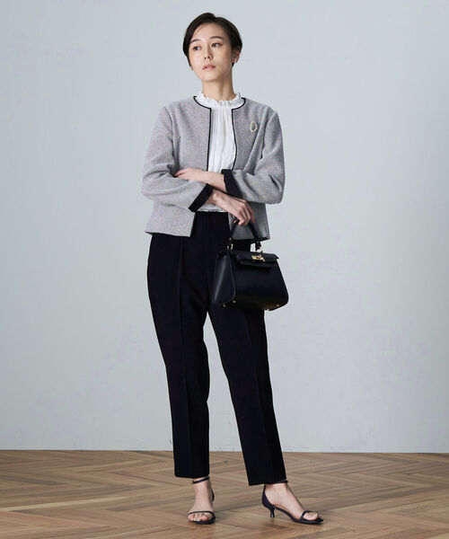 NOLLEY’S（ノーリーズ）の「◇【WEB限定】ラメツイードストレッチクルーネックジャケット（ノーカラージャケット・レディース・ネイビー/グレー系その他・36/40/38）」の13枚目の写真