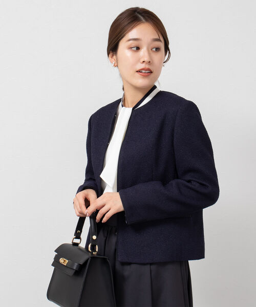 セール】◇【WEB限定】ラメツイードストレッチクルーネックジャケット