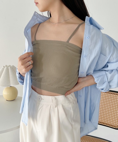 CLEA（クレア）の「カップ付き2WAYスクエアリブキャミ/ブラトップ（チューブトップ・レディース・ホワイト/チャコールグレー/ブラック/カーキ・FREE）」の4枚目の写真