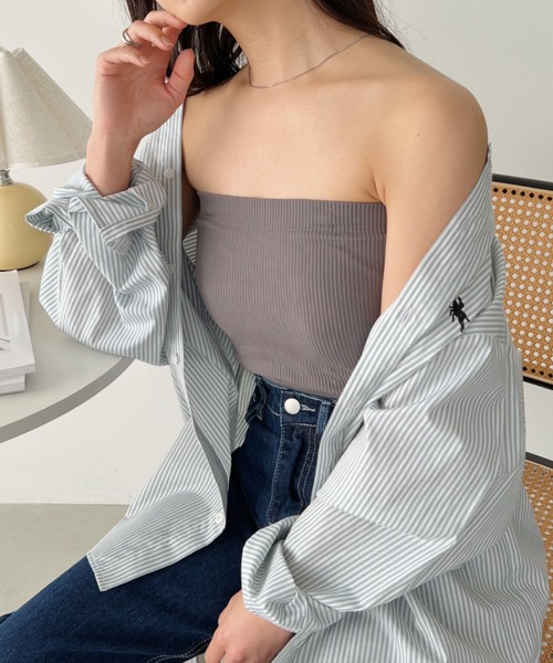 CLEA（クレア）の「カップ付き2WAYスクエアリブキャミ/ブラトップ（チューブトップ・レディース・ホワイト/チャコールグレー/ブラック/カーキ・FREE）」の3枚目の写真