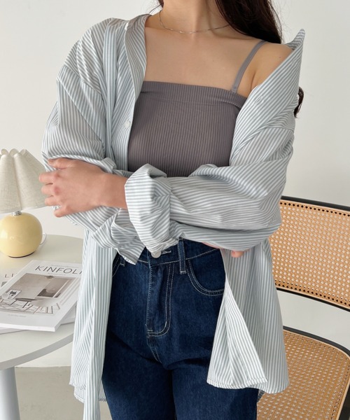 CLEA（クレア）の「カップ付き2WAYスクエアリブキャミ/ブラトップ（チューブトップ・レディース・ホワイト/チャコールグレー/ブラック/カーキ・FREE）」の20枚目の写真