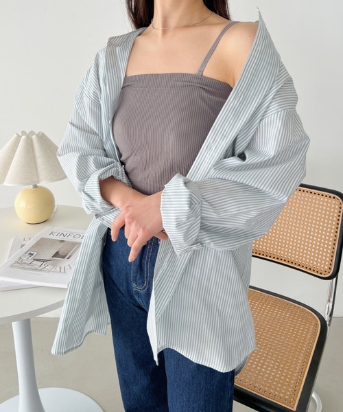 CLEA（クレア）の「カップ付き2WAYスクエアリブキャミ/ブラトップ（チューブトップ・レディース・ホワイト/チャコールグレー/ブラック/カーキ・FREE）」の19枚目の写真