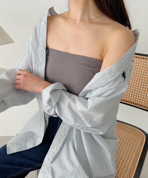 CLEA（クレア）の「カップ付き2WAYスクエアリブキャミ/ブラトップ（チューブトップ・レディース・ホワイト/チャコールグレー/ブラック/カーキ・FREE）」の18枚目の写真