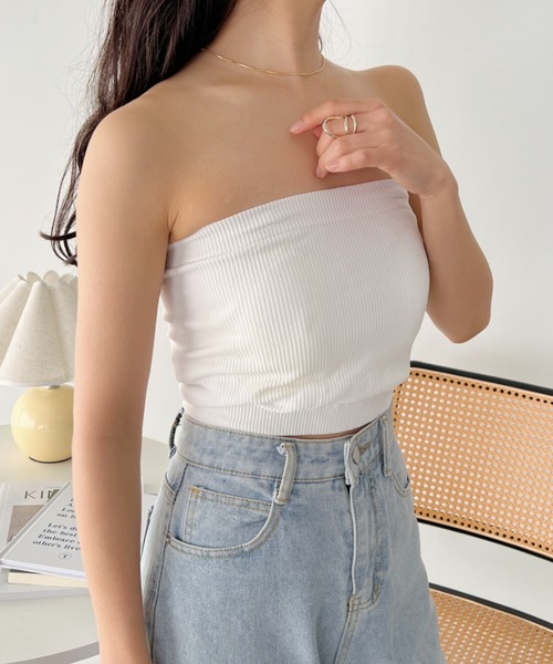 CLEA（クレア）の「カップ付き2WAYスクエアリブキャミ/ブラトップ（チューブトップ・レディース・ホワイト/チャコールグレー/ブラック/カーキ・FREE）」の6枚目の写真