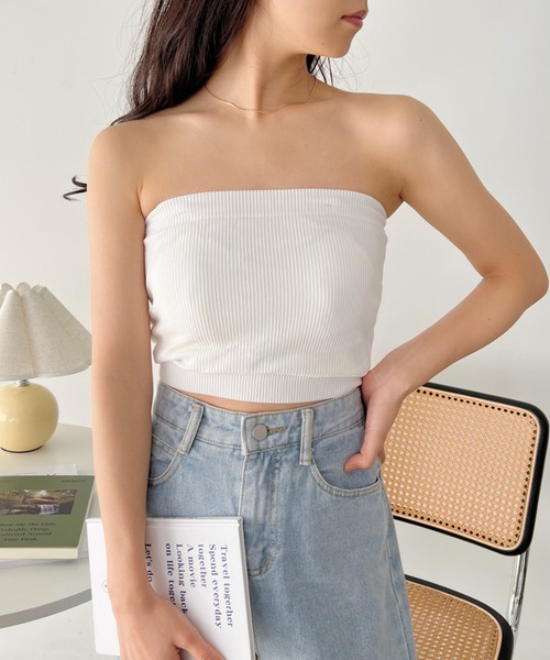 CLEA（クレア）の「カップ付き2WAYスクエアリブキャミ/ブラトップ（チューブトップ・レディース・ホワイト/チャコールグレー/ブラック/カーキ・FREE）」の7枚目の写真