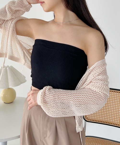 CLEA（クレア）の「カップ付き2WAYスクエアリブキャミ/ブラトップ（チューブトップ・レディース・ホワイト/チャコールグレー/ブラック/カーキ・FREE）」の14枚目の写真