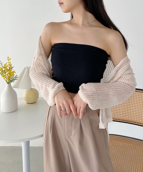 CLEA（クレア）の「カップ付き2WAYスクエアリブキャミ/ブラトップ（チューブトップ・レディース・ホワイト/チャコールグレー/ブラック/カーキ・FREE）」の15枚目の写真