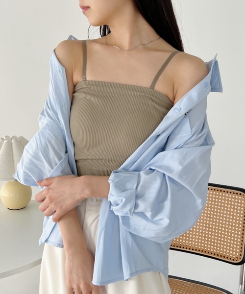 CLEA（クレア）の「カップ付き2WAYスクエアリブキャミ/ブラトップ（チューブトップ・レディース・ホワイト/チャコールグレー/ブラック/カーキ・FREE）」の21枚目の写真