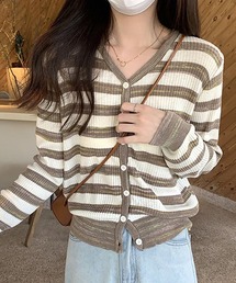 マルチボーダー ニット」に該当するレディースのカーディガン/ボレロ