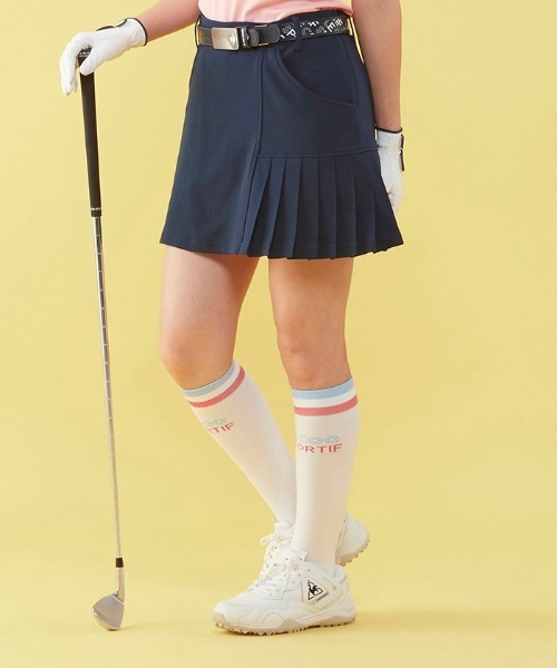 le coq sportif GOLF（ルコックスポルティフゴルフ）の「サイドプリーツスカート  吸汗 ストレッチ UVカット    レディース ゴルフウエア（スカート・レディース・ブルー/ピンク/ホワイト/ネイビー・7号/9号/11号/13号）」の5枚目の写真